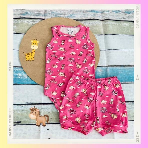 Conjunto Regata e Short - Animais Rosa
