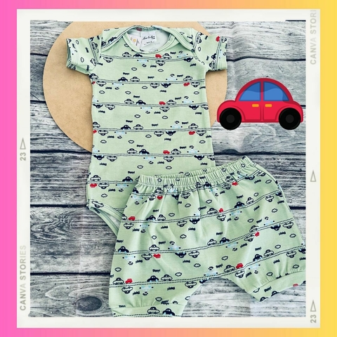 Conjunto Body manga curta e Short - Carrinhos