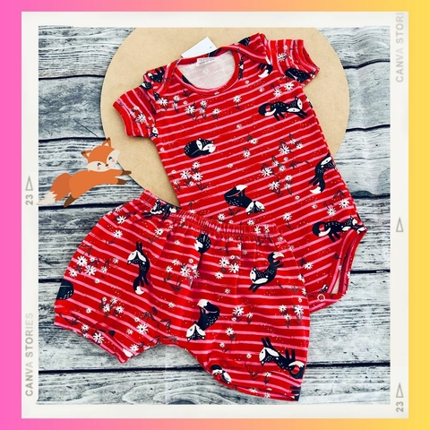 Conjunto Body manga curta e Short - Raposinha Vermelha