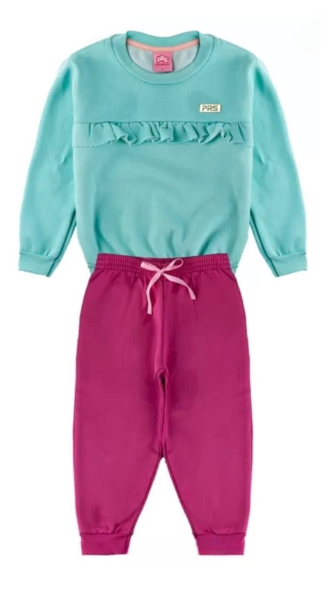 Conjunto Moletom Feminino Piradinhos Kids peluciado - Blusão e Calça - Babados