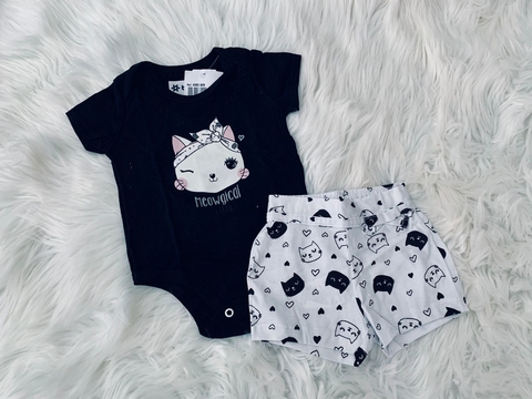 Conjunto Brandili Body e Short Gatinha Preto