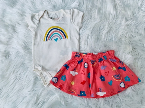 Conjunto Brandili Body e Saia Arco Iris Bege