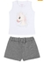 Conjunto Tileesul - Blusa e Short - Unicornio Cinza e prata
