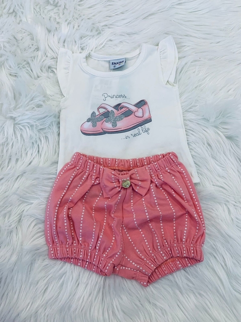 Conjunto Fakini - Blusa e Short - Princess Off White e Rosa