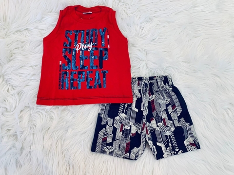 Conjunto Fakini - Regata e short - escrita Play vermelho