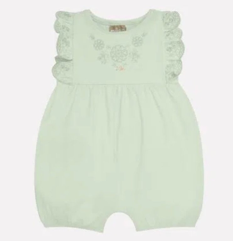 Macaquinho Bebê Milon Verde Agua bordado