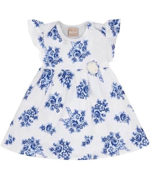 Body Vestido Bebê Milon Floral off e azul