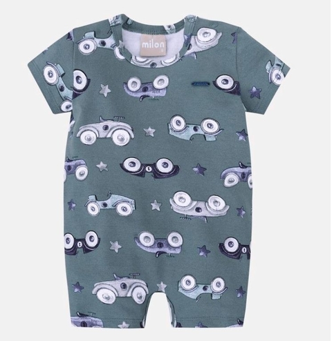 Macaquinho Bebê Milon Verde carros de corrida