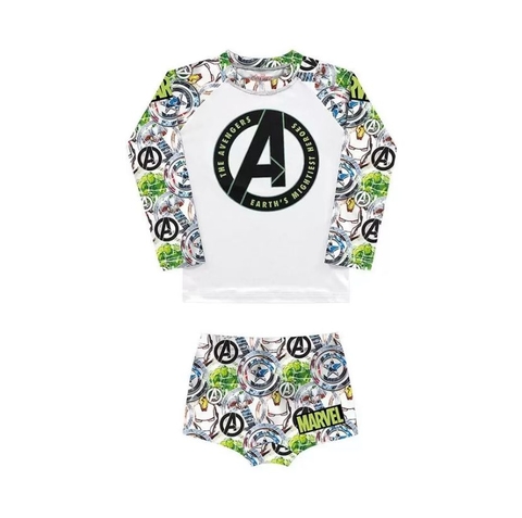 Conjunto Camiseta Manga Longa e Sunga - Avengers Branca