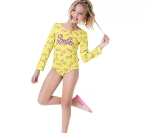 Moda Praia - Barbie - Maiô Manga Longa Barbie Amarelo