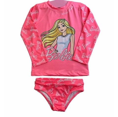 Moda Praia - Barbie - Conjunto Blusa Manga Longa e calcinha Barbie Rosa