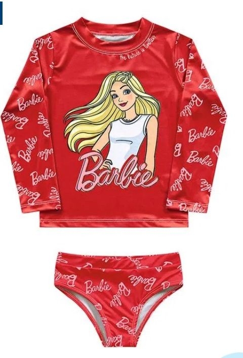 Moda Praia - Barbie - Conjunto Blusa Manga Longa e calcinha Barbie Vermelho