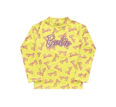 Moda Praia - Blusa Justa Manga Longa - Barbie - Amarela UV50+