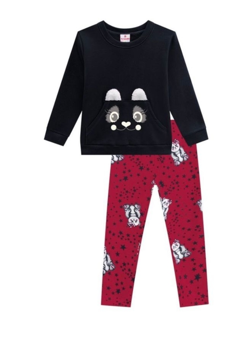 Conjunto Inverno Brandili Panda interativo - moletom com legging
