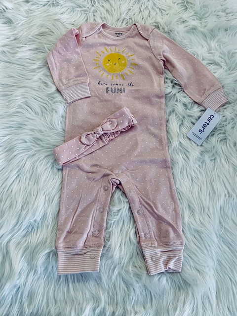 Macacão Pijama Carters com faixa - Sol rosa