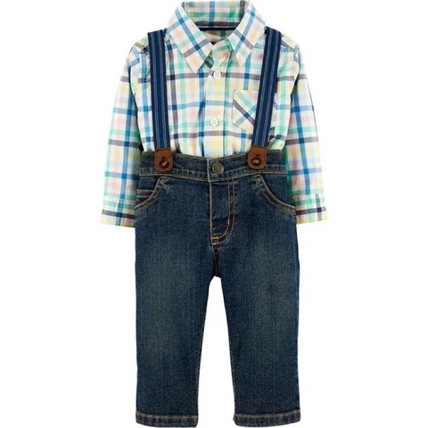Conjunto com suspensório Carter´s - Xadrez com jeans