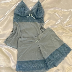 Baby Doll Confortavel Renda Azul Bebê