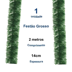 Imagem do Festão Parede Natalina Verde Fosco Decoração Grosso Grande 2 Metros 14cm Grosso Cenário Fotografia