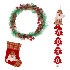Guirlanda Decorada Pinho Pick 27cm + Cordão Natalino HoHo Papai Noel Snow + Bota Natalina Noel Snow