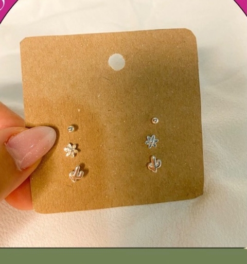 TRIO DE BRINCOS CACTO, FLOR, BOLINHA