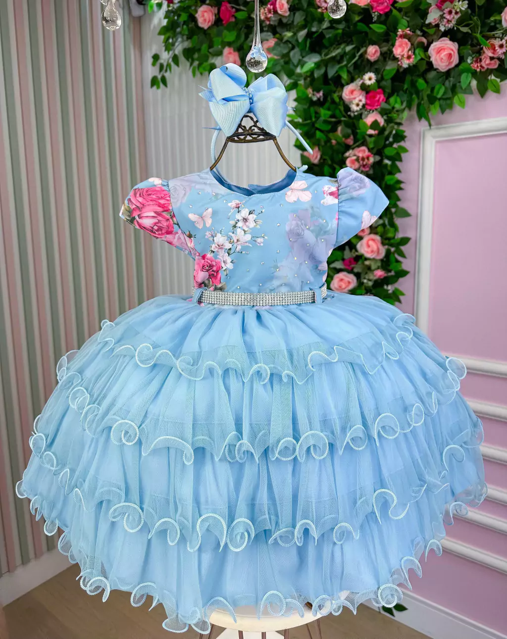 Vestido Menina Bonita Jardim Encantado Azul Bebe Natalia