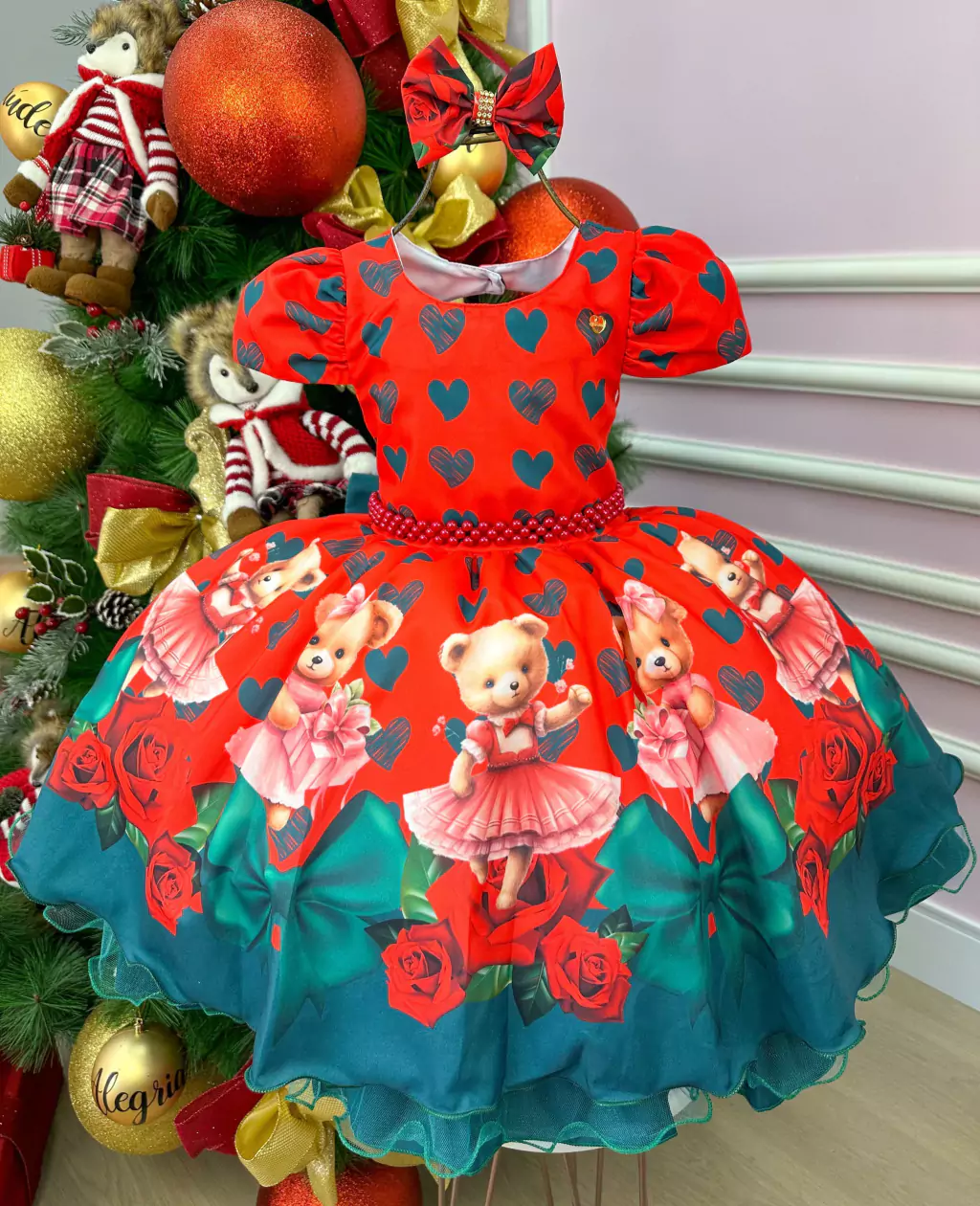 Vestido Mimadine Ursinho Vermelho