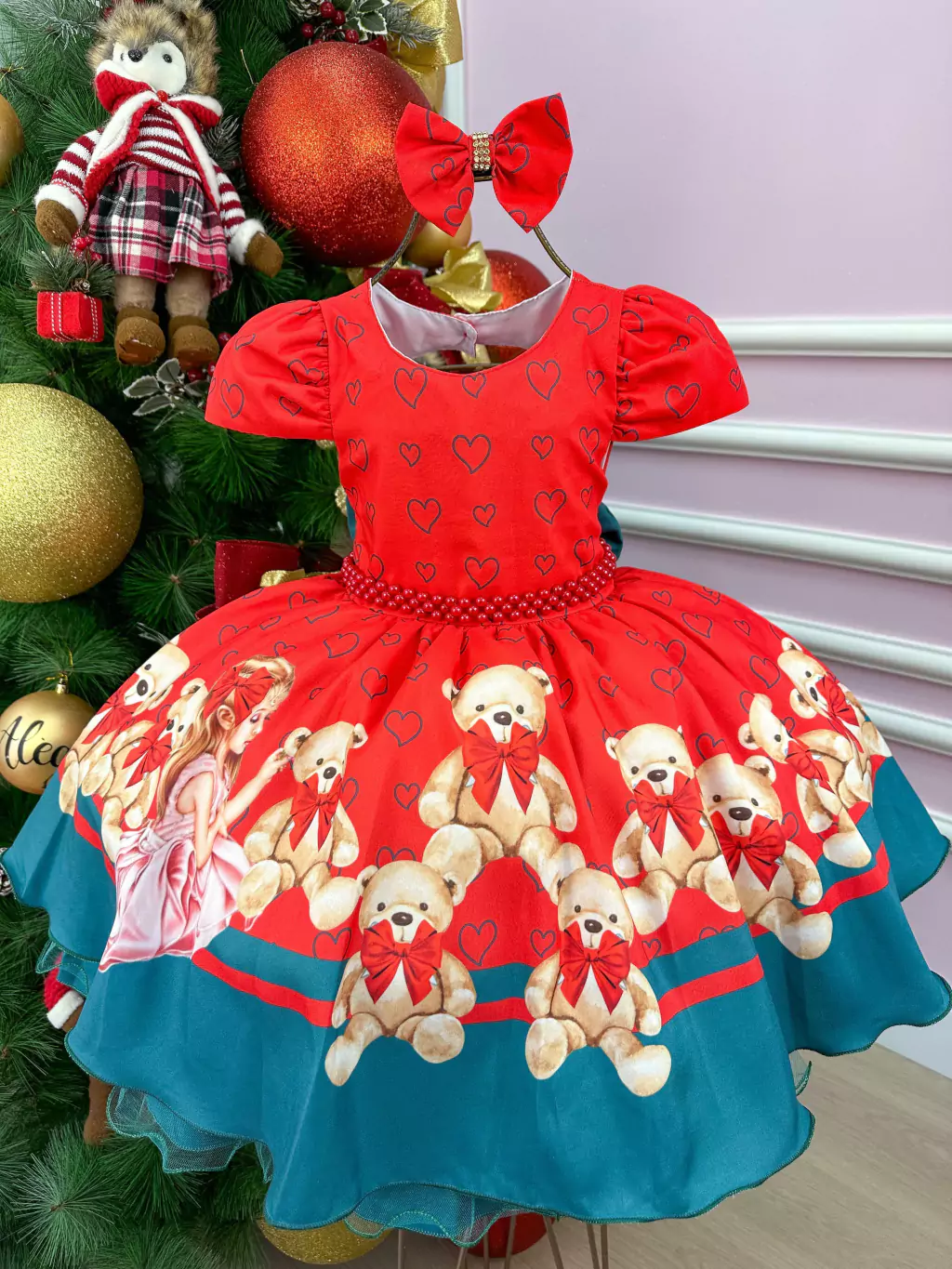 Vestido Mimadine Ursinho Menininha Vermelho
