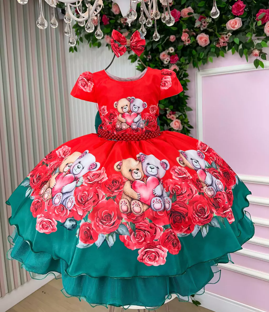 Vestido Mimadine Mary Natal Ursinhos Vermelho