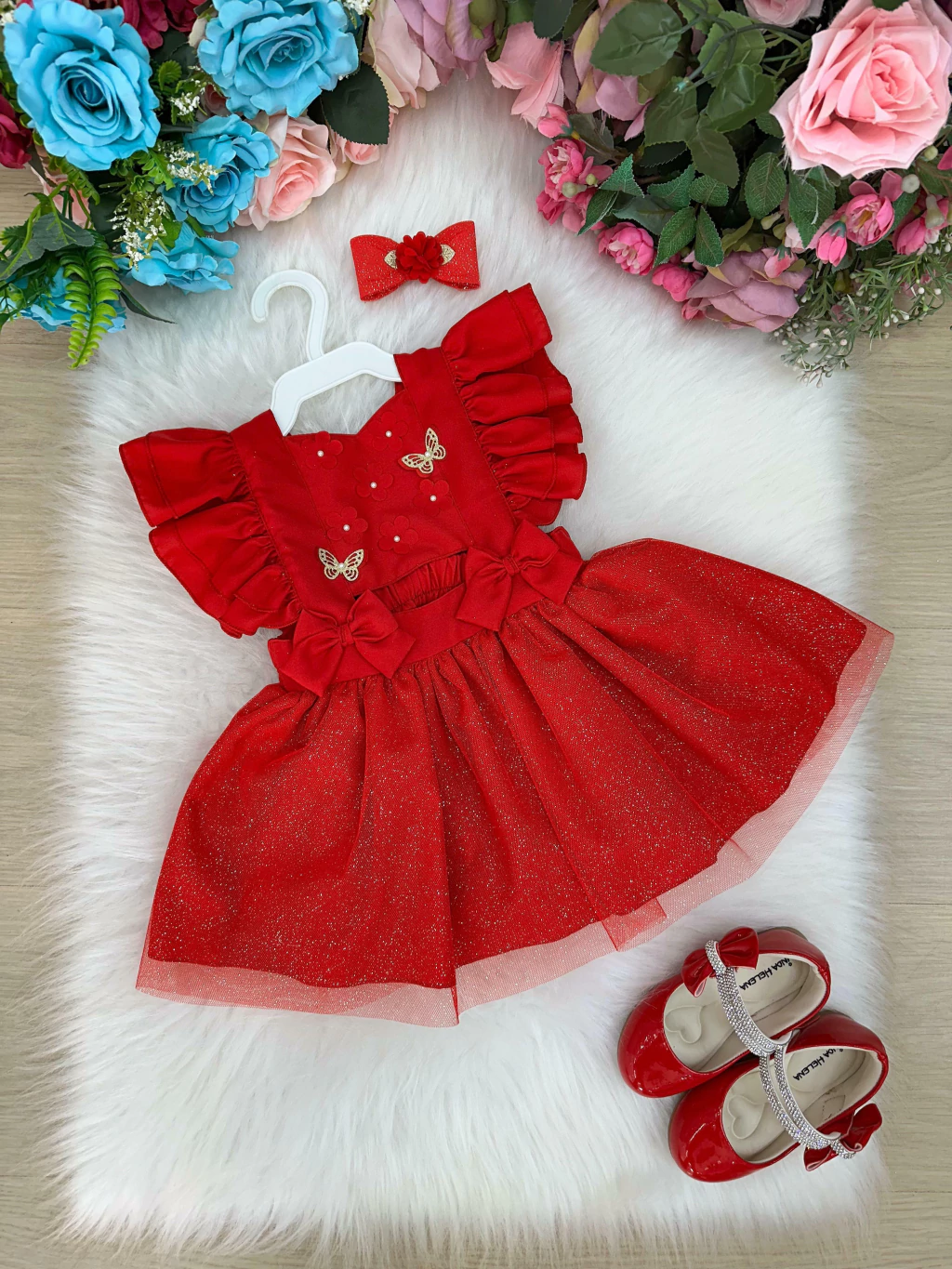 Romper/Vestido Princesa Belli Jardim Vermelho