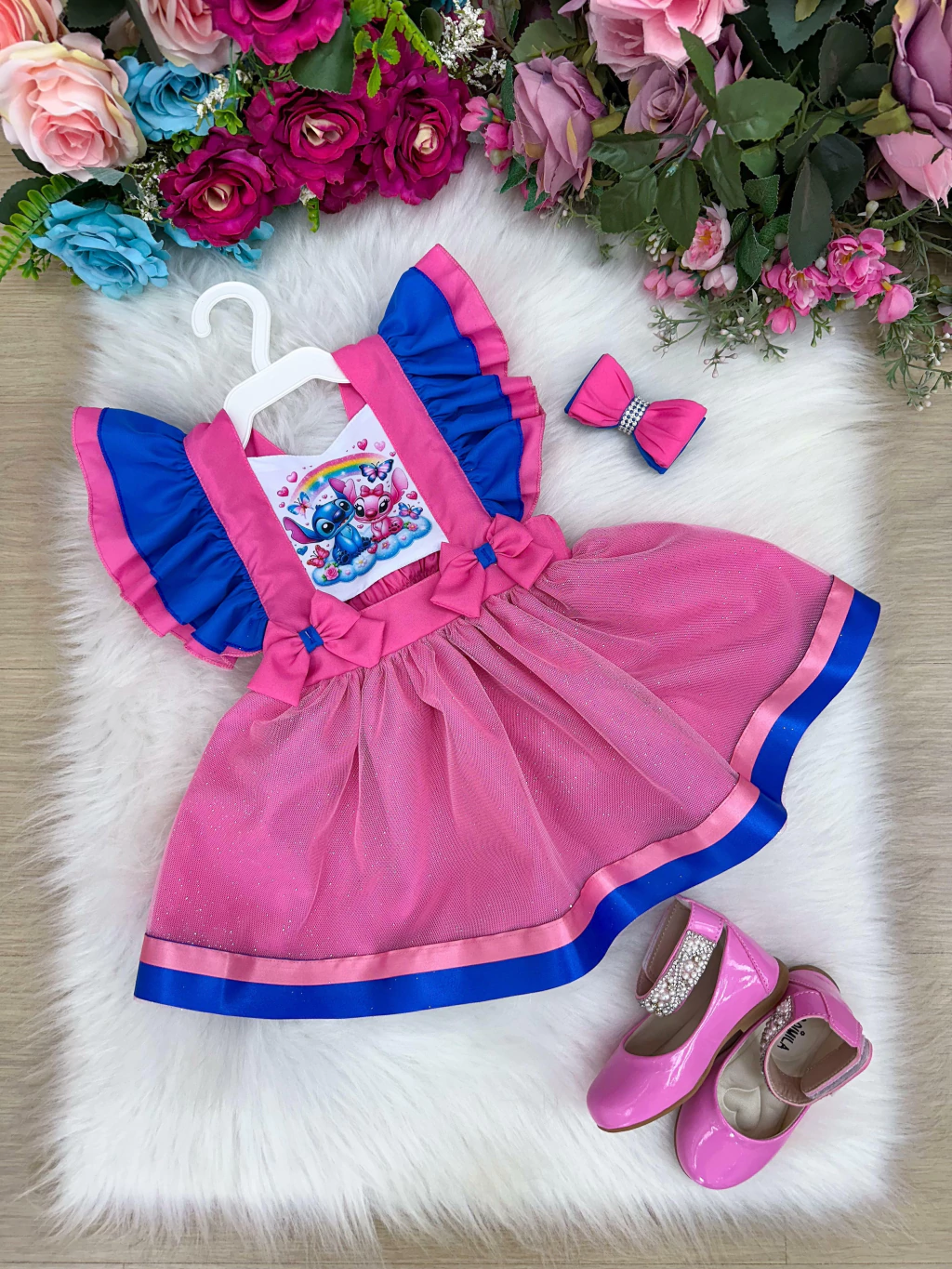 Romper/Vestido Princesa Belli Tematico Stitch e Angel