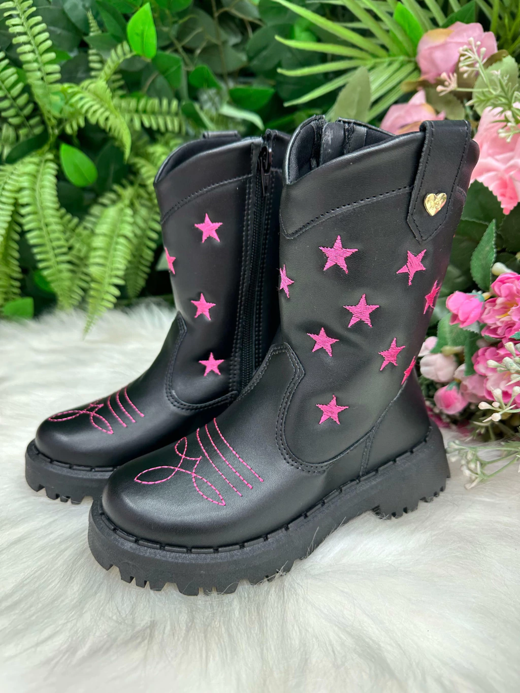 Bota Nilqi Manu Preta Estrela Pink