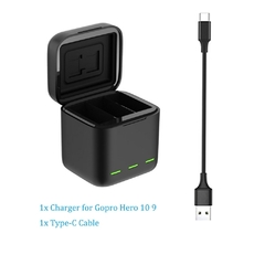 Bateria TELESIN 1750 mAh para GoPro Hero11 10 9 Black 3 Ways LED Light Battery Charger TF Card Storage Charger Camera Accessories - ALM Esportes