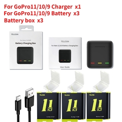 Telesin para gopro 11 10 9 bateria 1750 mah luz led caixa de carregamento tf cartão armazenamento para gopro hero 9 10 acessórios carregador de bateria na internet