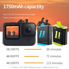 Bateria TELESIN 1750 mAh para GoPro Hero11 10 9 Black 3 Ways LED Light Battery Charger TF Card Storage Charger Camera Accessories - loja online