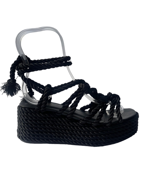 Anabela em Corda Trançada Preto