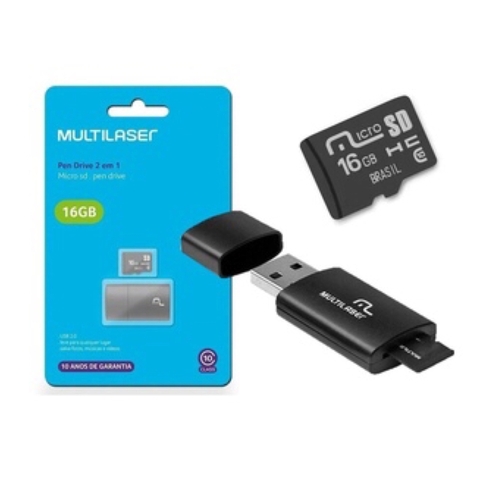 Pen Drive 2 em 1 Leitor USB + Cartão de Memória 4GB- 6GB- 8GB-16GB-32GB-128GB Preto Multilaser -