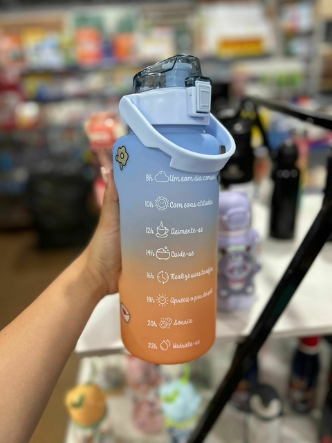 GARRAFA MOTIVACIONAL 2 LITROS AZUL/LARANJA