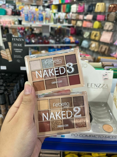 Paleta de Sombras Naked, maquiagem 12 Cores, Longa duração efeito Natural, Nudes e com Glitter, Cruelty-free Febella