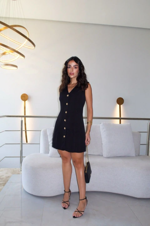 Vestido Valentina Colete | Botões de Conchas Douradas