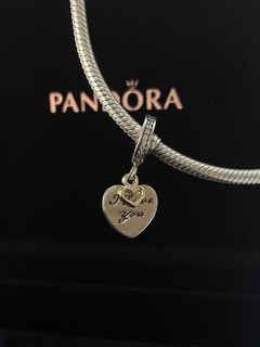 Berloque Coração I Love You e Coraçãozinho Dourado Prata 925