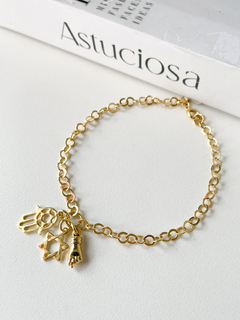 Pulseira Patuá Mão, Estrela e Figa