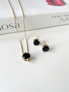 Conjunto Gold Solitário Ônix