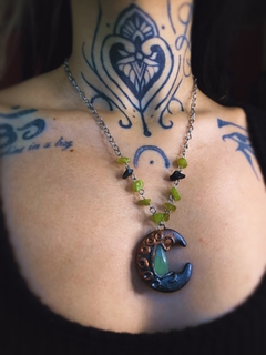 Colar Luna com Quartzo Verde - Elemento Zarab