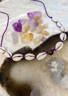 Choker de Búzios Roxa com Leopardita (4 em 1)