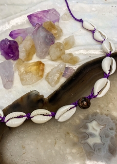 Choker de Búzios Roxa com Leopardita (4 em 1) - buy online