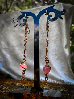 Brincos de Cobre com Quartzo Rosa