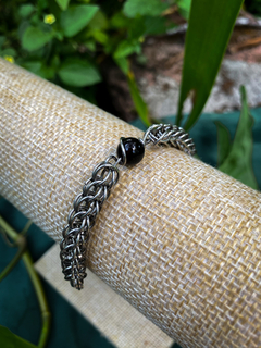 Pulseira Malha Siciliana - Esfera de Ágata Negra - comprar online
