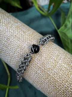 Pulseira Malha Siciliana - Esfera de Ágata Negra