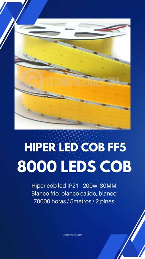 TIRA COB 8000 LEDS COB SUPER HIPER ILUMINACION 5 METROS 30MM 24 VOLTS