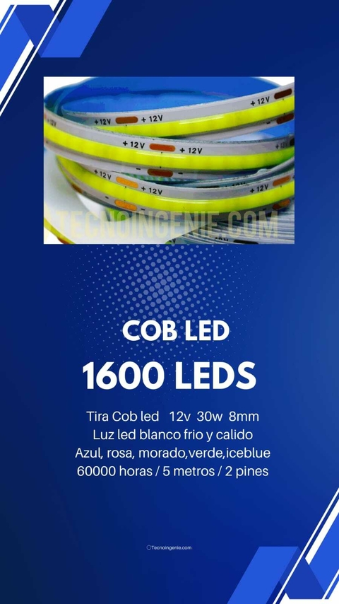TIRA 5 METROS LED TIPO COB 8MM VARIOS COLORES